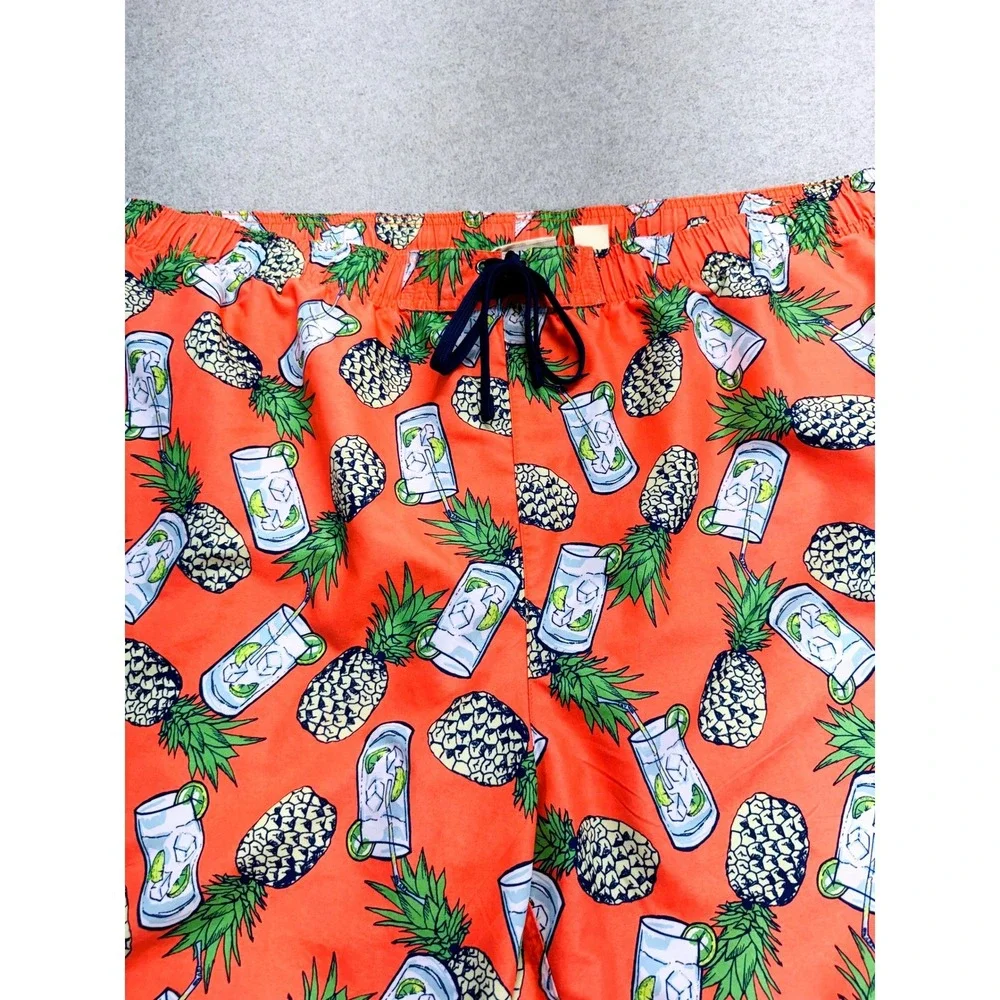 Island Passport 3XL Mens Swim Trunks Pineapple Cocktail Print Mesh Lined Orange